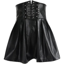 Load image into Gallery viewer, Mandotos Black Leather Lace-Up Skirt