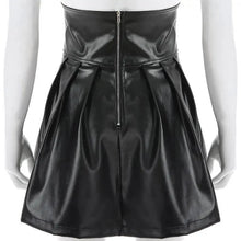 Load image into Gallery viewer, Mandotos Black Leather Lace-Up Skirt