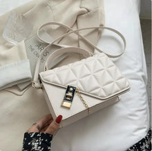 Load image into Gallery viewer, MANDOTOS Rhombus Pattern PU Leather Shoulder Bag 22 14 7 Cm Black Compact Messenger With Zipper Closure