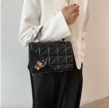 Load image into Gallery viewer, MANDOTOS Rhombus Pattern PU Leather Shoulder Bag 22 14 7 Cm Black Compact Messenger With Zipper Closure