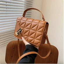 Load image into Gallery viewer, MANDOTOS Rhombus Pattern PU Leather Shoulder Bag 22 14 7 Cm Black Compact Messenger With Zipper Closure