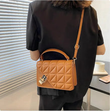 Load image into Gallery viewer, MANDOTOS Rhombus Pattern PU Leather Shoulder Bag 22 14 7 Cm Black Compact Messenger With Zipper Closure