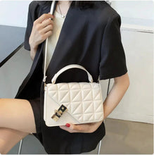 Load image into Gallery viewer, MANDOTOS Rhombus Pattern PU Leather Shoulder Bag 22 14 7 Cm Black Compact Messenger With Zipper Closure