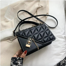 Load image into Gallery viewer, MANDOTOS Rhombus Pattern PU Leather Shoulder Bag 22 14 7 Cm Black Compact Messenger With Zipper Closure