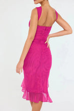 Load image into Gallery viewer, Mandotos Olive Green Ruffled Midi Dress With Ruched Bodice And Tiered Hem For Summer