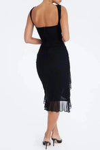 Load image into Gallery viewer, Mandotos Olive Green Ruffled Midi Dress With Ruched Bodice And Tiered Hem For Summer