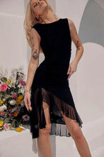 Load image into Gallery viewer, Mandotos Olive Green Ruffled Midi Dress With Ruched Bodice And Tiered Hem For Summer