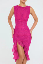 Load image into Gallery viewer, Mandotos Olive Green Ruffled Midi Dress With Ruched Bodice And Tiered Hem For Summer