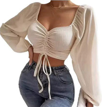 Load image into Gallery viewer, Chic V-Neck Balloon Sleeve Crop Top
