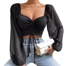 Load image into Gallery viewer, Chic V-Neck Balloon Sleeve Crop Top