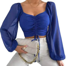 Load image into Gallery viewer, Chic V-Neck Balloon Sleeve Crop Top
