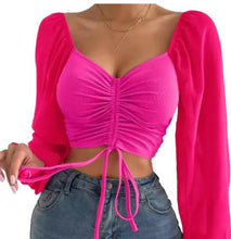 Load image into Gallery viewer, Chic V-Neck Balloon Sleeve Crop Top