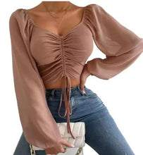 Load image into Gallery viewer, Chic V-Neck Balloon Sleeve Crop Top