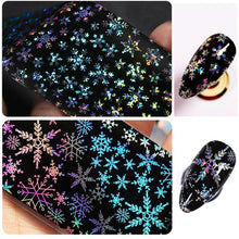 Load image into Gallery viewer, Christmas Silver Snowflakes Nail Art Foil Transfer Glitter Stickers 3D Nail Art Decals Designer Manicuring Decoration Xmas Gift Nails Snowflake Nail Art Stickers Decals Christmas Nail 3D Self Adhesive Nail Stickers for Acrylic Nails Snowflake