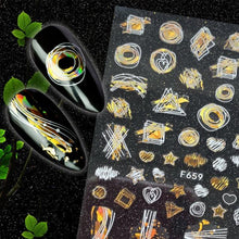 Load image into Gallery viewer, Christmas Snowflake Lines 3D Nail Stickers Gold And White Xmas Snowflakes Leaves Decals Slider Nail Art Decoration Wraps Nail Art Stickers Decal 3D Self-Adhesive Abstract Face Curve Graffiti Nail Design for Acrylic Nail Supplies