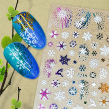 Load image into Gallery viewer, Christmas Snowflake Lines 3D Nail Stickers Gold And White Xmas Snowflakes Leaves Decals Slider Nail Art Decoration Wraps Nail Art Stickers Decal 3D Self-Adhesive Abstract Face Curve Graffiti Nail Design for Acrylic Nail Supplies