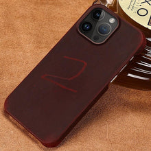 Load image into Gallery viewer, Classic Brown Genuine Leather Phone Case for iPhone 13 14 Pro Max 12 Mini 11 12 Pro Max Leather Cover Bumper Phone Case Compatible With iPhone Genuine Leather Slim Back Cover