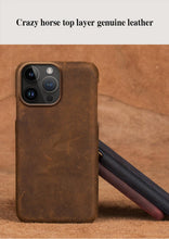 Load image into Gallery viewer, Classic Brown Genuine Leather Phone Case for iPhone 13 14 Pro Max 12 Mini 11 12 Pro Max Leather Cover Bumper Phone Case Compatible With iPhone Genuine Leather Slim Back Cover