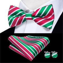Load image into Gallery viewer, Classic Green Bow Ties Men Silk Butterfly Tie With Pocket Square And Cufflinks Set For Men Elegant Design Wedding Party Bowties Solid Color Gentleman Bow Tie And Pocket Square Cufflink Set