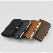 Load image into Gallery viewer, Classic Multifunction Automatic Aluminum Alloy Leather Credit Card Holder Retro New Pop-Up Card Ejector Business Wallets For Men