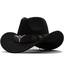 Load image into Gallery viewer, Classic Simple Women Men Wool Western Cowboy Hat Women Men's Western Cowboy Unisex Hat Gentleman Wide Brim Hat Dad Cowgirl Hats Cowgirl Hats With Wide Belt