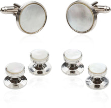 Load image into Gallery viewer, Classic Tuxedo Cufflinks Studs with Mother of Pearl Silver