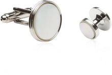 Load image into Gallery viewer, Classic Tuxedo Cufflinks Studs with Mother of Pearl Silver