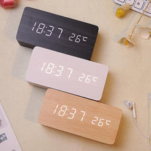 Load image into Gallery viewer, Clocks LED Wooden Alarm Clock Watch Wooden Wood Clock New Version LED Alarm Digital Desk Clock Adjustable Brightness, Alarm Time, Displays Time Date Temperature Table Voice Control Digital Wood Electronic Desktop Table