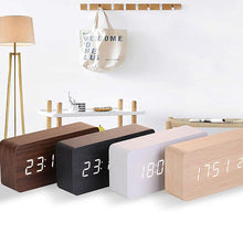 Load image into Gallery viewer, Clocks LED Wooden Alarm Clock Watch Wooden Wood Clock New Version LED Alarm Digital Desk Clock Adjustable Brightness, Alarm Time, Displays Time Date Temperature Table Voice Control Digital Wood Electronic Desktop Table