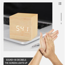 Load image into Gallery viewer, Clocks LED Wooden Alarm Clock Watch Wooden Wood Clock New Version LED Alarm Digital Desk Clock Adjustable Brightness, Alarm Time, Displays Time Date Temperature Table Voice Control Digital Wood Electronic Desktop Table
