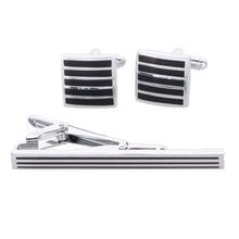 Load image into Gallery viewer, Vittorio Vico Plain Silver Cufflinks & Tie Bar Set