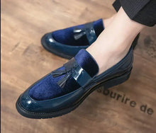 Load image into Gallery viewer, Mandotos College Inspired Leather Loafers For Men Blue Premium Handcrafted Dress Shoes