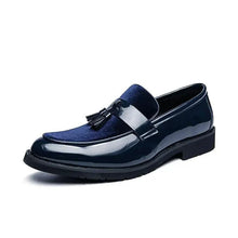 Load image into Gallery viewer, Mandotos College Inspired Leather Loafers For Men Blue Premium Handcrafted Dress Shoes