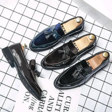 Load image into Gallery viewer, Mandotos College Inspired Leather Loafers For Men Blue Premium Handcrafted Dress Shoes