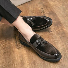 Load image into Gallery viewer, Mandotos College Inspired Leather Loafers For Men Blue Premium Handcrafted Dress Shoes