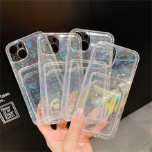 Load image into Gallery viewer, Colorful Transparent Holographic Love Heart Cute Case Transparent Gradient Love Heart Pattern Wallet Card Phone Case For iPhone 13 12 11 Pro Max X XR XS 7 8 6 Plus Minimalist Design Phone Case