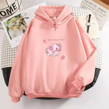 Load image into Gallery viewer, Cool Cow Print Hoodie Strawberry Casual Pullover Oversized Sweatshirt Pullover Sweatshirts for Women Cute Strawberry Cow Print Hoodie Casual Top Aesthetic Clothes For Women Funny Hoodies