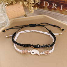 Load image into Gallery viewer, Couple Bracelets Cord Braid Chain Bracelet Alloy Pendant Two-piece Woven Rope Braid Bracelet Bangle For Women Men Charm Adjustable Black White Matching Bracelets For Couples