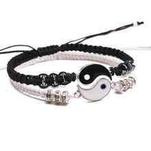 Load image into Gallery viewer, Couple Bracelets Cord Braid Chain Bracelet Alloy Pendant Two-piece Woven Rope Braid Bracelet Bangle For Women Men Charm Adjustable Black White Matching Bracelets For Couples