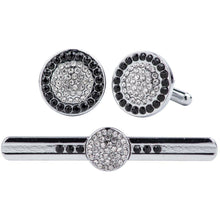 Load image into Gallery viewer, Vittorio Vico Silver Rhinestone Cufflinks & Tie Bar Set