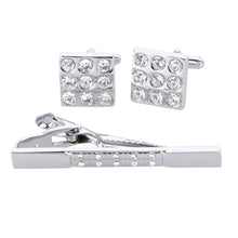 Load image into Gallery viewer, Vittorio Vico Silver Rhinestone Cufflinks & Tie Bar Set