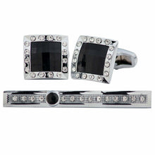 Load image into Gallery viewer, Vittorio Vico Silver Rhinestone Cufflinks & Tie Bar Set