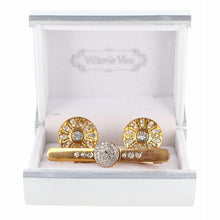 Load image into Gallery viewer, Vittorio Vico Gold Rhinestone Cufflinks & Tie Bar Set