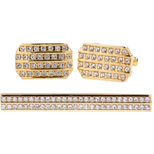 Load image into Gallery viewer, Vittorio Vico Gold Rhinestone Cufflinks & Tie Bar Set