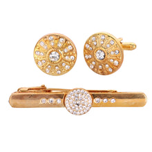 Load image into Gallery viewer, Vittorio Vico Gold Rhinestone Cufflinks & Tie Bar Set