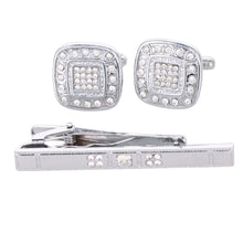 Load image into Gallery viewer, Vittorio Vico Silver Rhinestone Cufflinks & Tie Bar Set