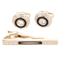 Load image into Gallery viewer, Vittorio Vico Gold Rhinestone Cufflinks & Tie Bar Set