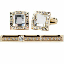 Load image into Gallery viewer, Vittorio Vico Gold Rhinestone Cufflinks & Tie Bar Set