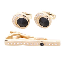 Load image into Gallery viewer, Vittorio Vico Gold Rhinestone Cufflinks & Tie Bar Set