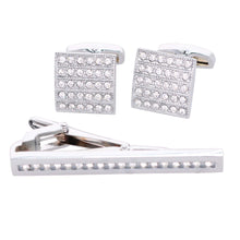 Load image into Gallery viewer, Vittorio Vico Silver Rhinestone Cufflinks & Tie Bar Set